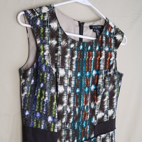 Etcetera Silk Wool Blend Midi Dress Blue Brown A-Line Sleeveless Women's 0 EUC - Picture 3 of 8